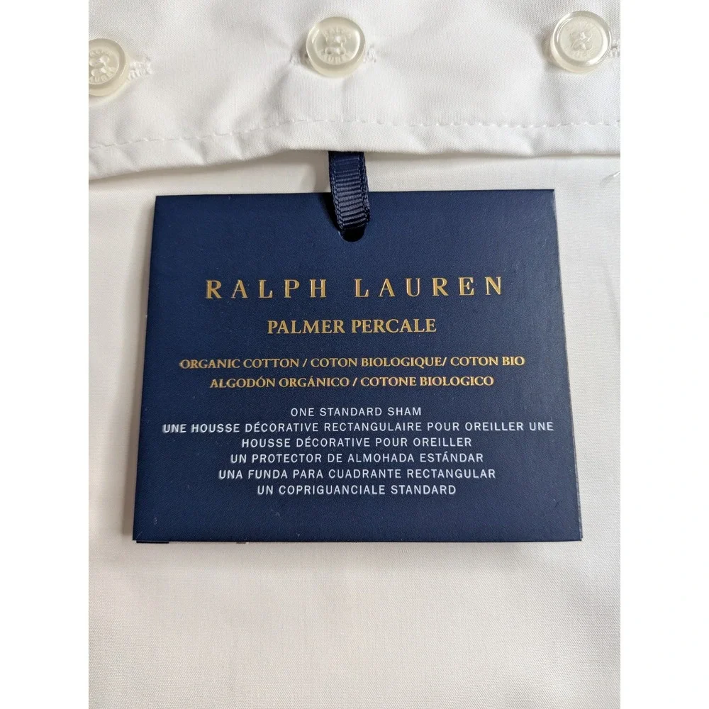 Ralph Lauren Palmer Percale Standard Pillow Sham White Polo Navy NWT